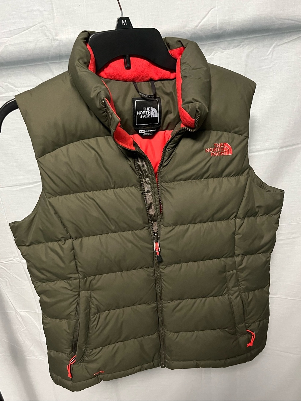 Womens The North Face Nuptse 700 Down Puffer Gilet Vest Green Pink Size M